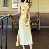 Long Satin Slip Dress with Spaghetti Straps - THE GOOD TINGZ