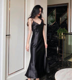 Long Satin Slip Dress with Spaghetti Straps - THE GOOD TINGZ