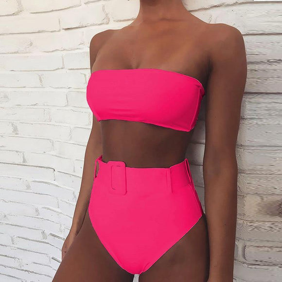 Bandeau High Waisted Bikini Set - THE GOOD TINGZ