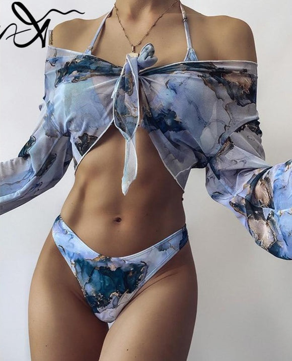 Tie-Dye Mesh Bikini Set